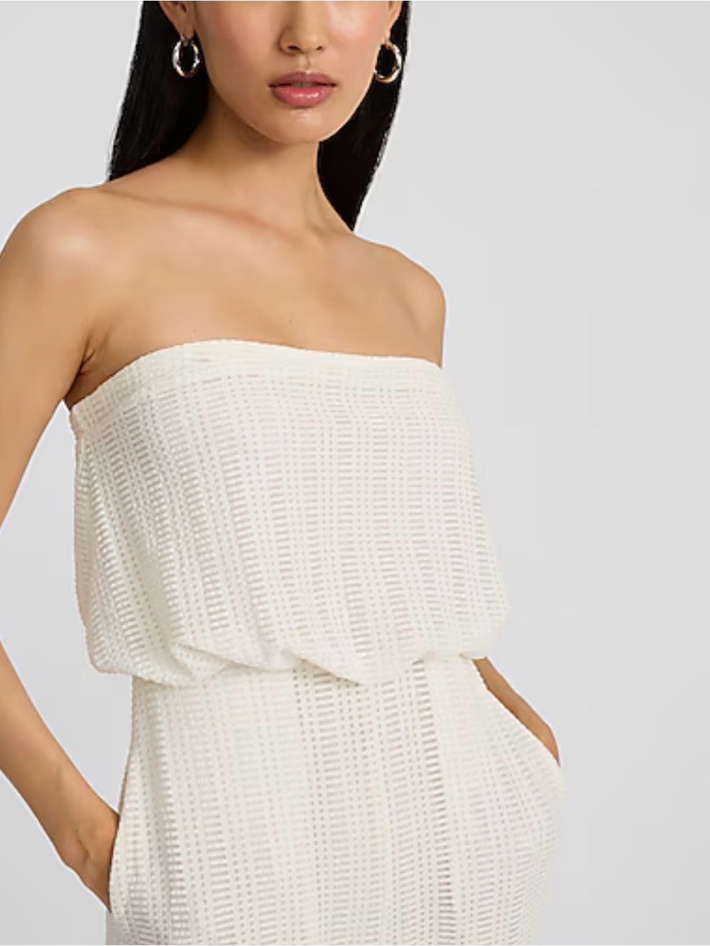 Express Cream Strapless Textured Knit Dressy Jumpsuit